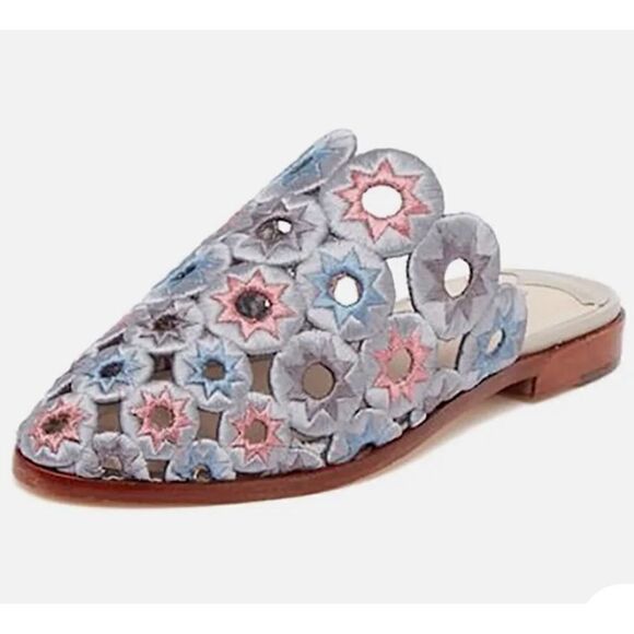 Ashley Cole Mia Embroidered Star Slip On Mules Silver Blue Pink NWOT Size 7B - Picture 5 of 5